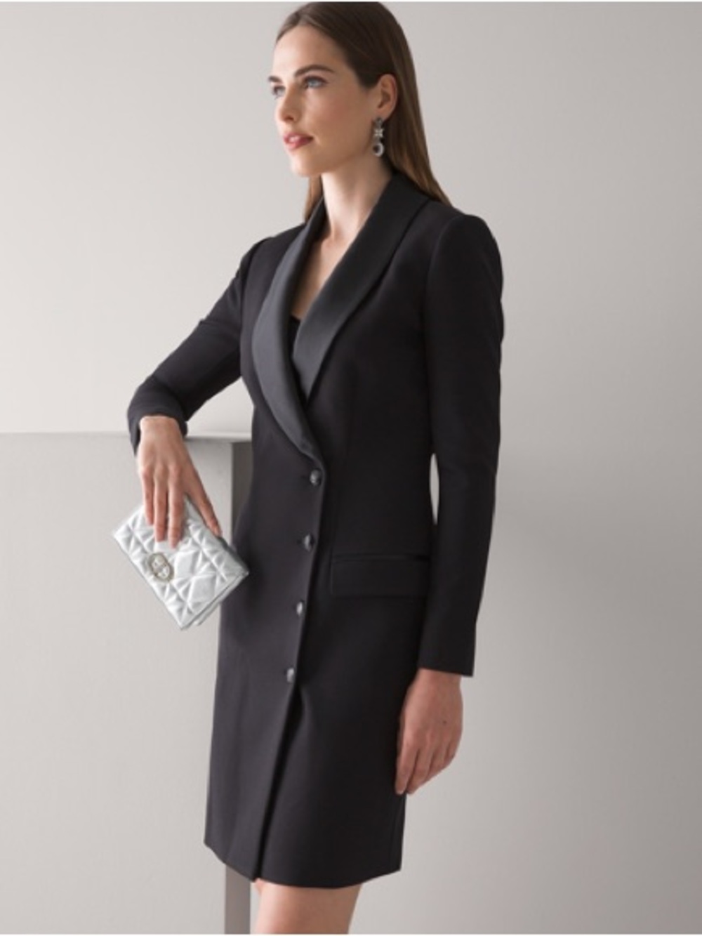 WHBM Black Tailored Long Blazer Dress Women's Jacket & Coat Size 4